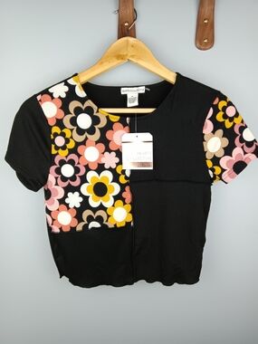 Black Floral Patchwork Crop Top